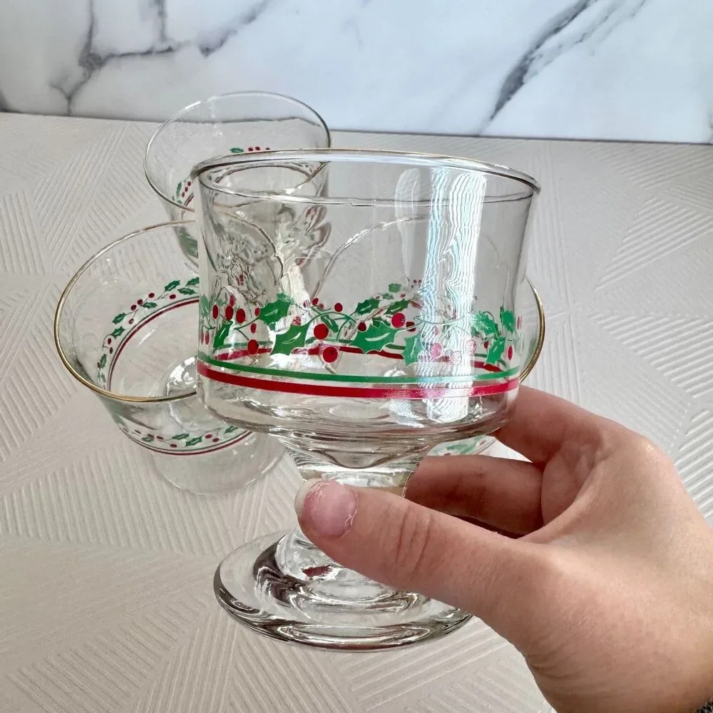 Set Of 4 Vintage Arby’s Libbey Holly Berry Sherbet Dessert Dishes Glasses 4